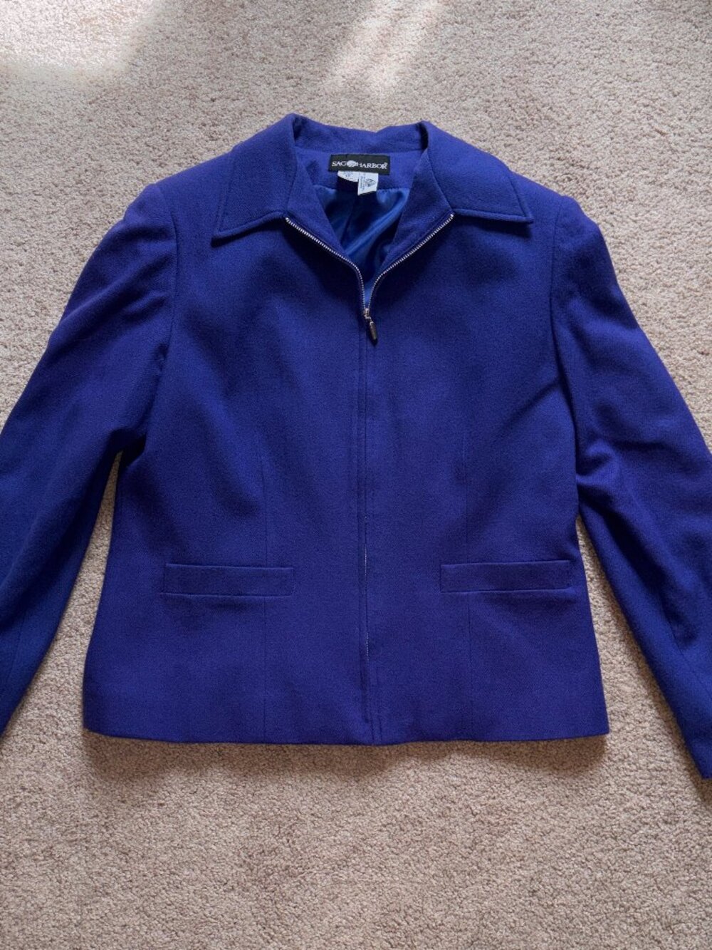 Sag Harbor Violet Blue Zippered Wool Blazer 12 fits smaller